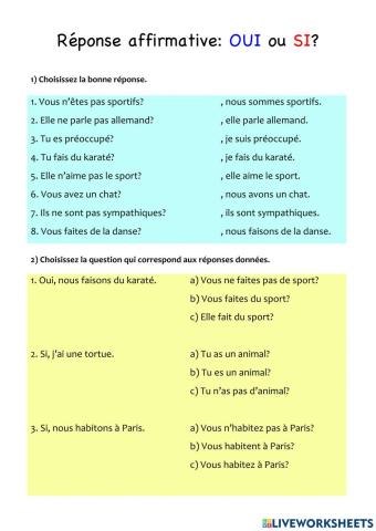 Réponse affirmative avec oui-si