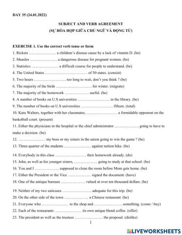 Sự hoà hợp giữa chủ ngữ và động từ