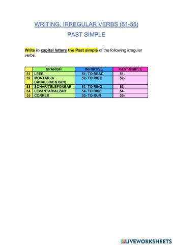 10- IRREGULAR VERBS. PAST SIMPLE. 51-55. WRITING