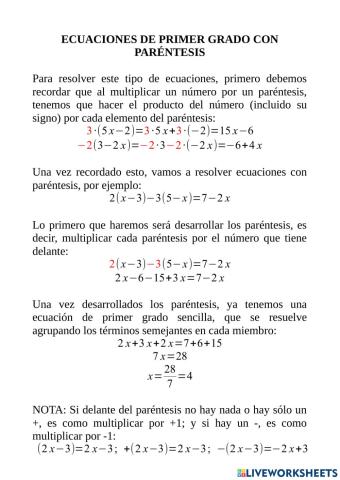 Ecuaciones de primer grado con paréntesis