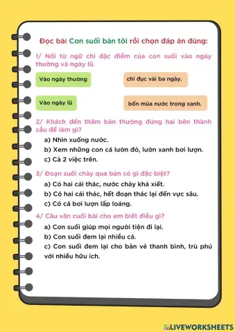 Đọc hiểu Con suối bản tôi