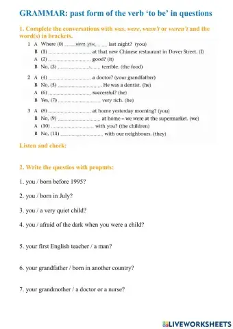 Past of be in questions