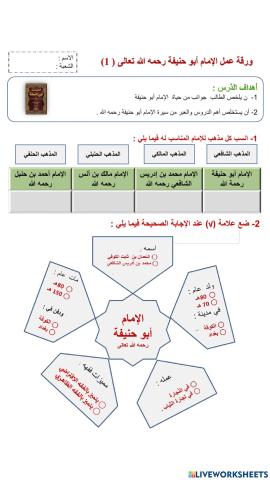 ورقة عمل درس أبو حنيفة الجزء1