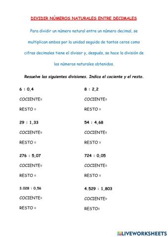 Dividir natural entre decimal