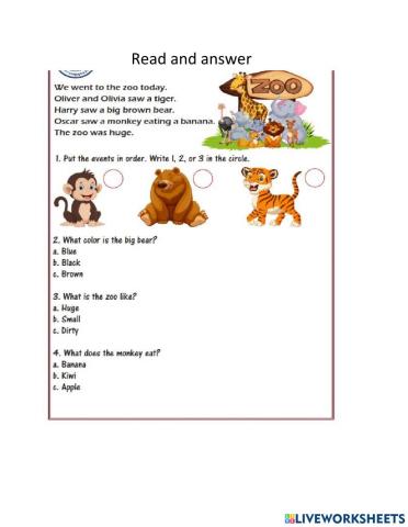 Zoo reading comprehension