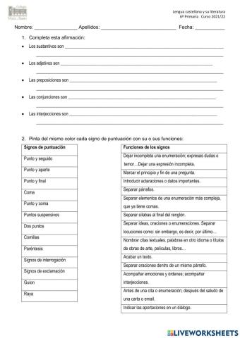 Signos puntuación, preposiciones, conjunciones e interjecciones