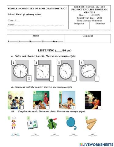 First Semester Test 5
