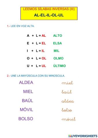 Sílabas inversas: AL-EL-IL-OL-UL