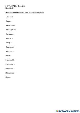 Derivatives: adjectives to nouns