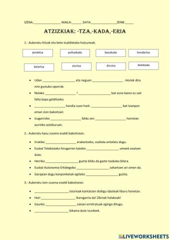 Atzizkiak:-tza,-kada,-eria