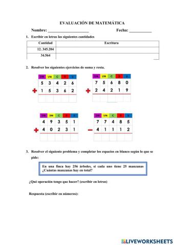 Evaluación de matemáticas
