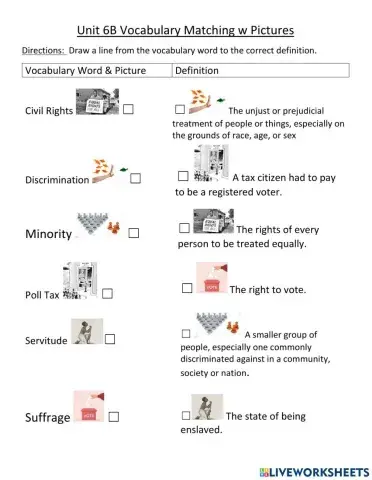Unit 6B Voting Rights Vocabulary Matching w Pictures