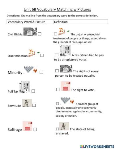 Unit 6B Voting Rights Vocabulary Matching w Pictures