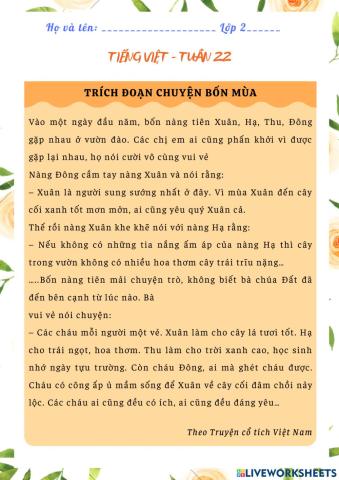 Bài tập cuối tuần 22 TV 2