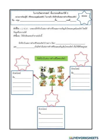 ใบงานที่6-7สิ่งที่จำเป็นต่อการดำรงชีวิตของสัตว์