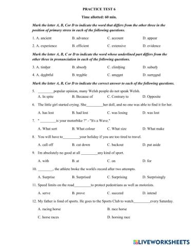 Thi lop 10 - PRACTICE TEST 6