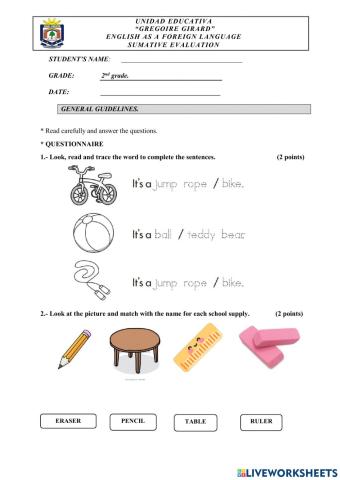 Summative evaluation 2nd grade