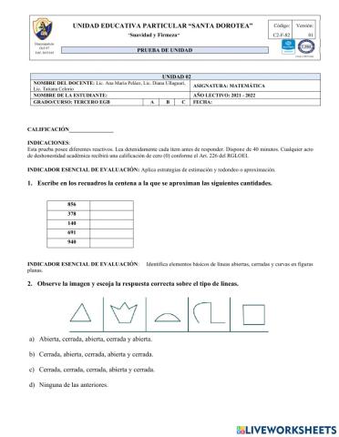 Evaluación de Matemática