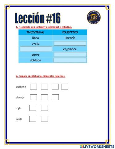 Lección- Sust. individuales y colectivos- La sílaba