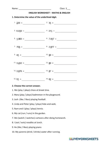 Grade 3 - Present simple tense and Maths