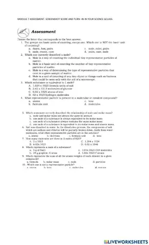 Mole concept Assessment