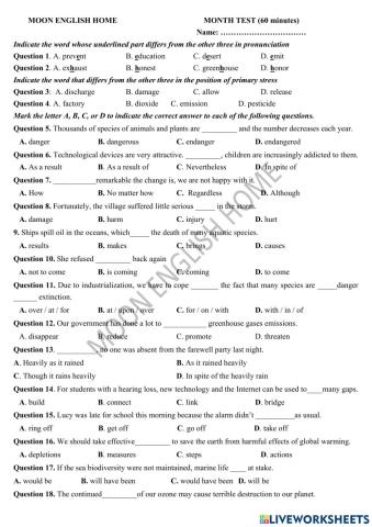 Grade 10-11- Month Test
