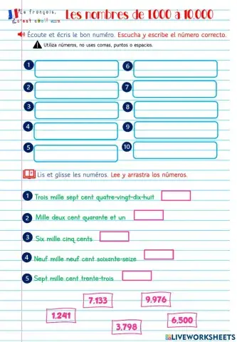 Les nombres de 1000 à 10000