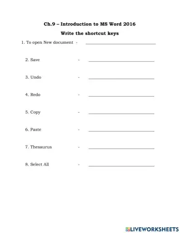 MS Word shortcut keys
