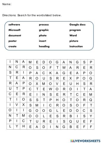 Word Processing Software Word Search