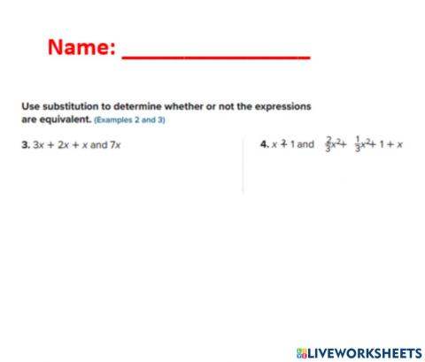 Use substitution to find equivalent expressions