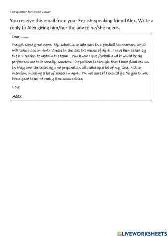 Lower Test 6 writing: letter of advice