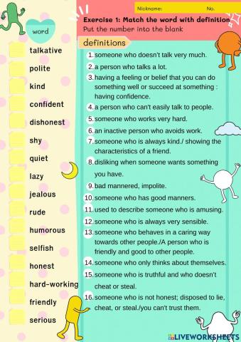 Practice 1: Match the word with definition