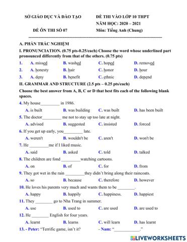 Đề ôn thi vào 10 - 07