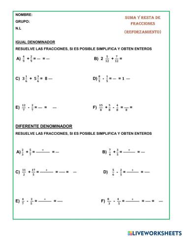 Suma y resta de fracciones