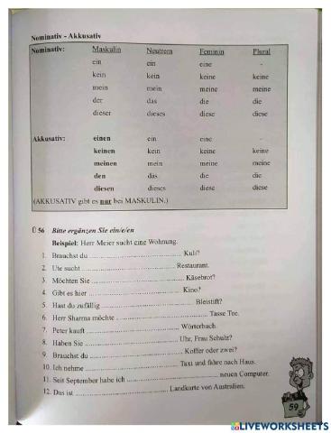 Unbestimmt Artikel - Akkusativ