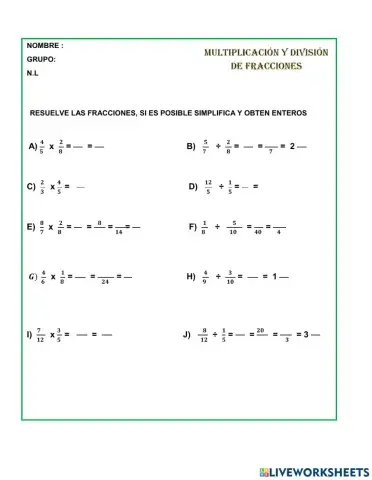 División y multiplicación de fracciones