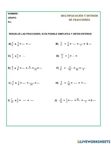 División y multiplicación de fracciones
