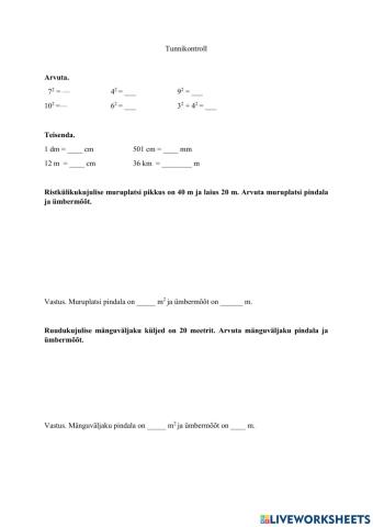 Ristküliku ja ruutu pindala ja ümbermõõt