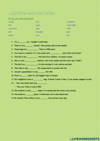 Adjectives and word order