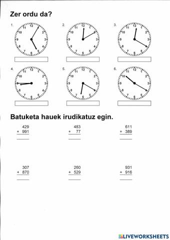 Ordularia, batuketak, kenketak eta biderketak