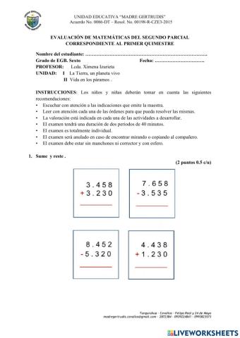 Évaluacion de Cuarto grado