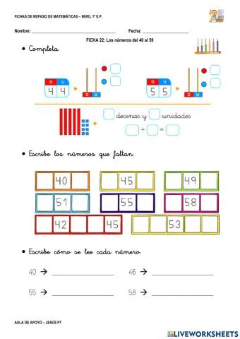 Ficha Matemáticas 22-1EP-Números 40-59