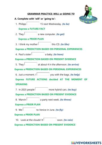 Grammar & vocabulary review (future AND space)