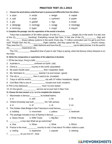 Cities of the world - Practice test