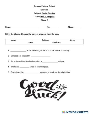 Grade 5- Unit 5 Eclipses