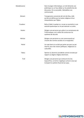 Vocabulaire transgression