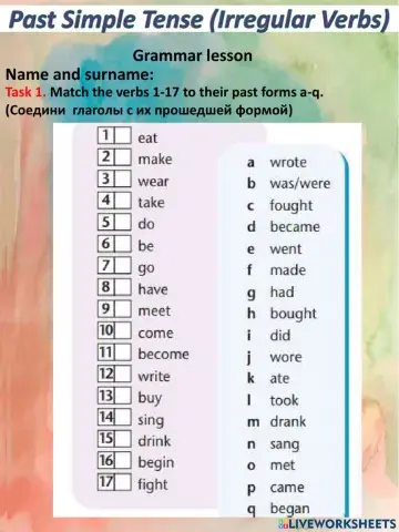 Past Simple Tense (Irregular verbs)