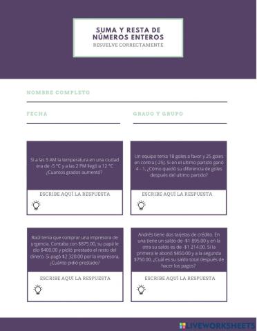 Suma y resta de números enteros