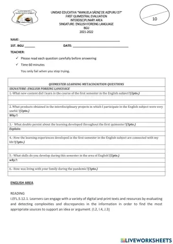 Ejercicios-Online-First Evaluation-I QUIM-1st BGU