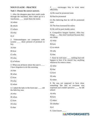 Noun clause practice